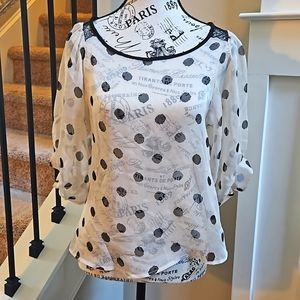 Mono B Cream Top with Black Polka Dots